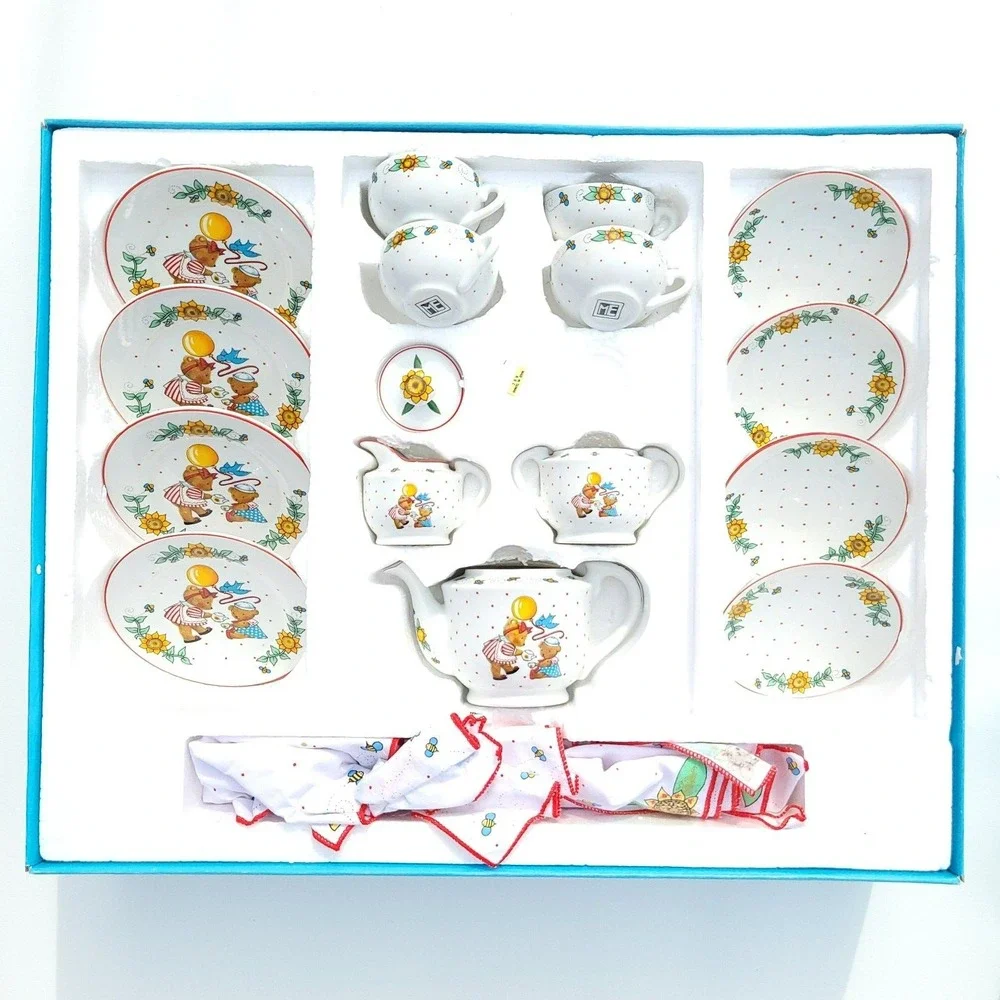 VTG Mary Engelbreit Neiman Marcus Childrens Tea Set Floral Teddy Bears Porcelain